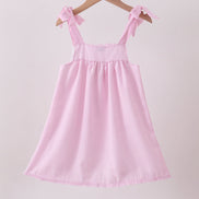 Pink stripe seersucker strawberry smocked dress
