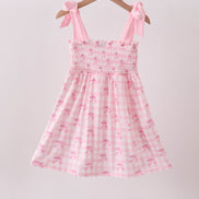 Pink bow smocked ruffle dress