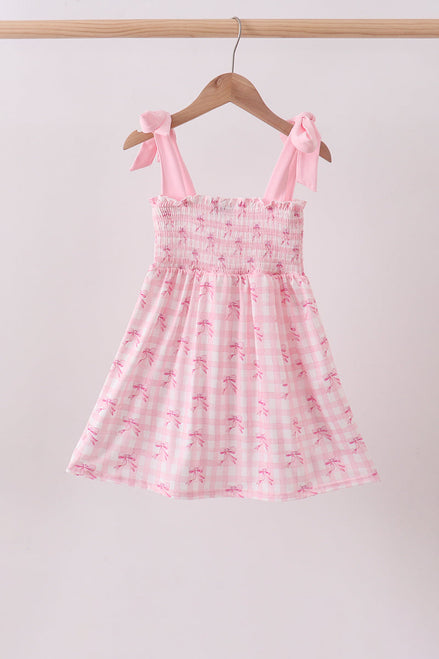Pink bow smocked ruffle dress