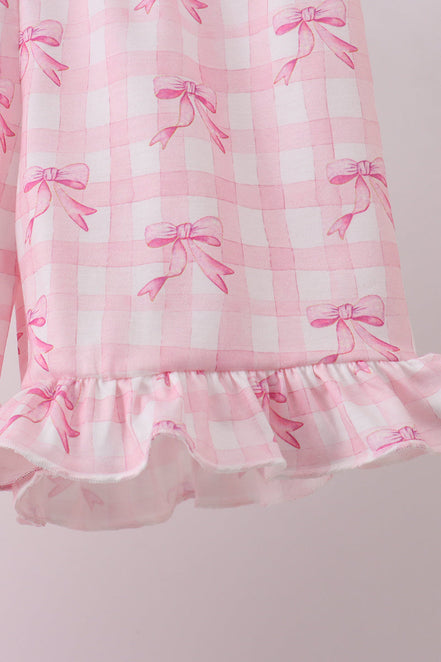Pink bow smocked ruffle dress