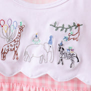Pink Gingham Animal Embroidered Set