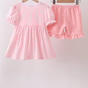 Pink Gingham Animal Embroidered Set