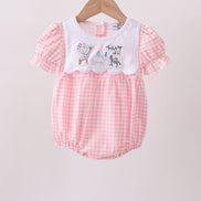 Pink Gingham Animal Embroidered Bubble