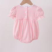 Pink Gingham Animal Embroidered Bubble