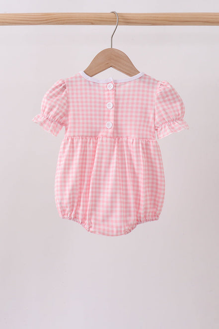 Pink Gingham Animal Embroidered Bubble