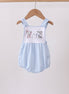 Blue Gingham Animal Embroidered Bubble