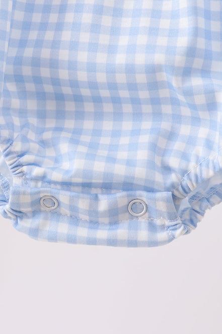 Blue Gingham Animal Embroidered Bubble