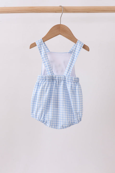Blue Gingham Animal Embroidered Bubble