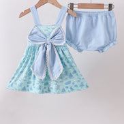 Blue beach print bow bloomer set