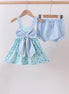 Blue beach print bow bloomer set