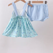Blue beach print bow bloomer set