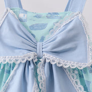 Blue beach print bow ruffle dress
