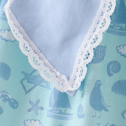 Blue beach print bow ruffle dress