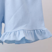 Blue beach print bow ruffle shorts set