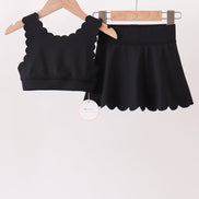 Black Scalloped Yoga Skorts Set