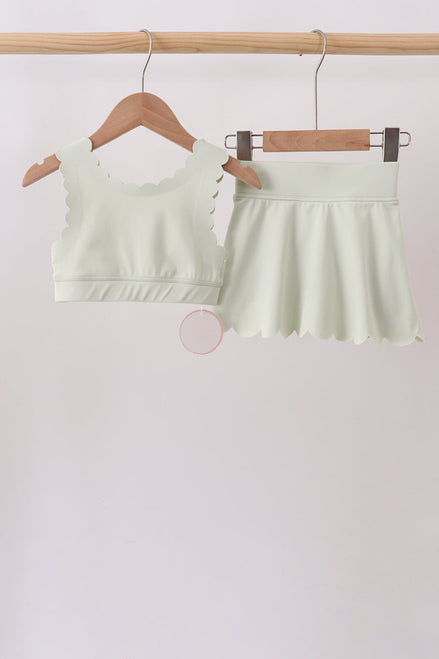 Green Scalloped Yoga Skorts Set