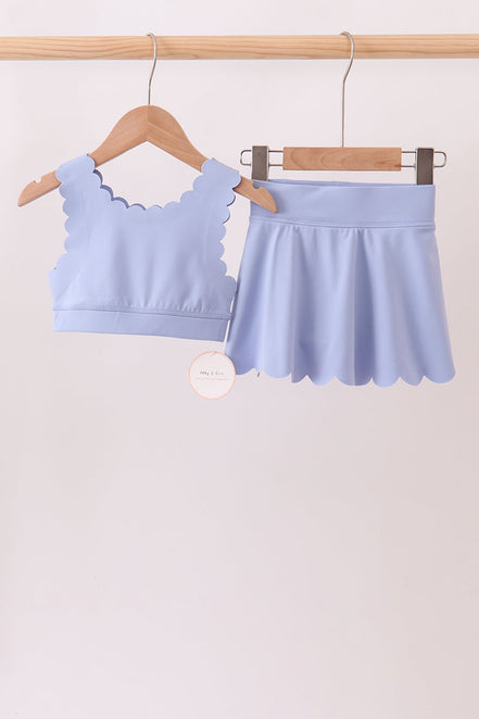 Violet Scalloped Yoga Skorts Set