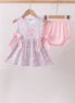 Pink Floral Applique Bow Bloomer Set