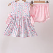 Pink Floral Applique Bow Bloomer Set