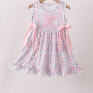 Pink Floral Bow Applique Bow Dress