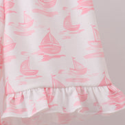 Pink Sailboat Embroidered Set