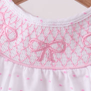 Pink Bow Smocked Swiss Dot Bubble