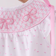 Pink Bow Smocked Swiss Dot Bubble