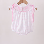 Pink Bow Smocked Swiss Dot Bubble
