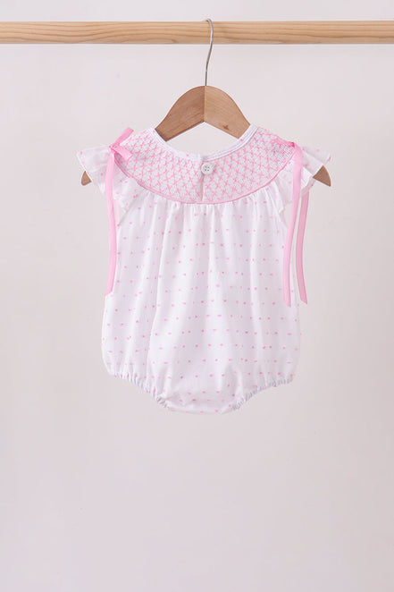 Pink Bow Smocked Swiss Dot Bubble