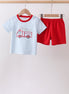 Blue Fire Engine Stripe Embroidered Set