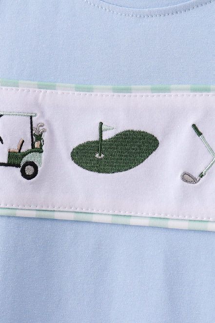 Green Golf Embroidered Gingham Set