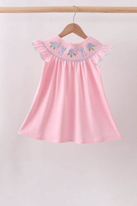 Pink Hydrangea Bow Smocked Dress