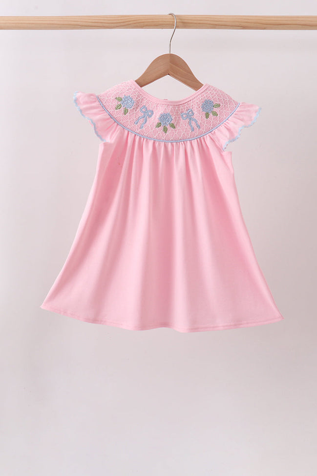 Pink Hydrangea Bow Smocked Dress