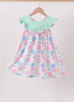 Green Bow Embroidered Checkered Dress