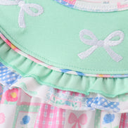 Green Bow Embroidered Checkered Dress