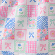 Green Bow Embroidered Checkered Dress