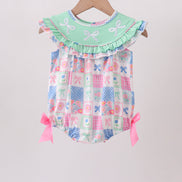 Green Bow Embroidered Checkered Bubble