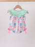 Green Bow Embroidered Checkered Bubble