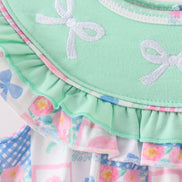 Green Bow Embroidered Checkered Bubble