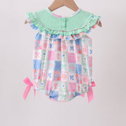 Green Bow Embroidered Checkered Bubble