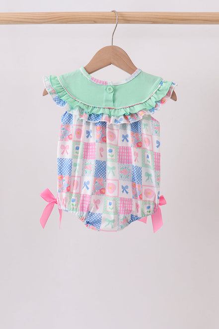 Green Bow Embroidered Checkered Bubble