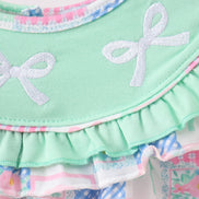 Green Bow Embroidered Checkered Bubble