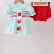 Blue Apple Smocked Bloomer Set