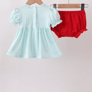 Blue Apple Smocked Bloomer Set