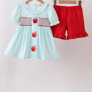 Blue Apple Smocked Ruffle Shorts Set