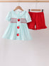 Blue Apple Smocked Ruffle Shorts Set