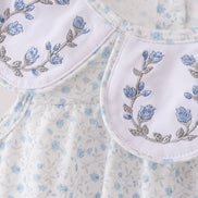 Blue Floral Embroidered Bubble
