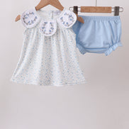 Blue Floral Embroidered Bloomer Set