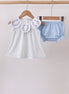 Blue Floral Embroidered Bloomer Set