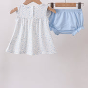 Blue Floral Embroidered Bloomer Set